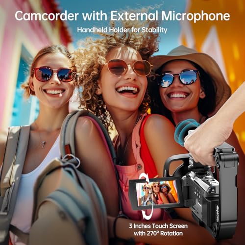 8K Video Camera Camcorder 88MP UHD WiFi Vlogging Cameras for YouTube 18X Digital Zoom IR Night Vision 3.0''Touch Screen Camera with 32GB Card, Microphone, Stabilizer, Lens Hood, Remote, Batteries
