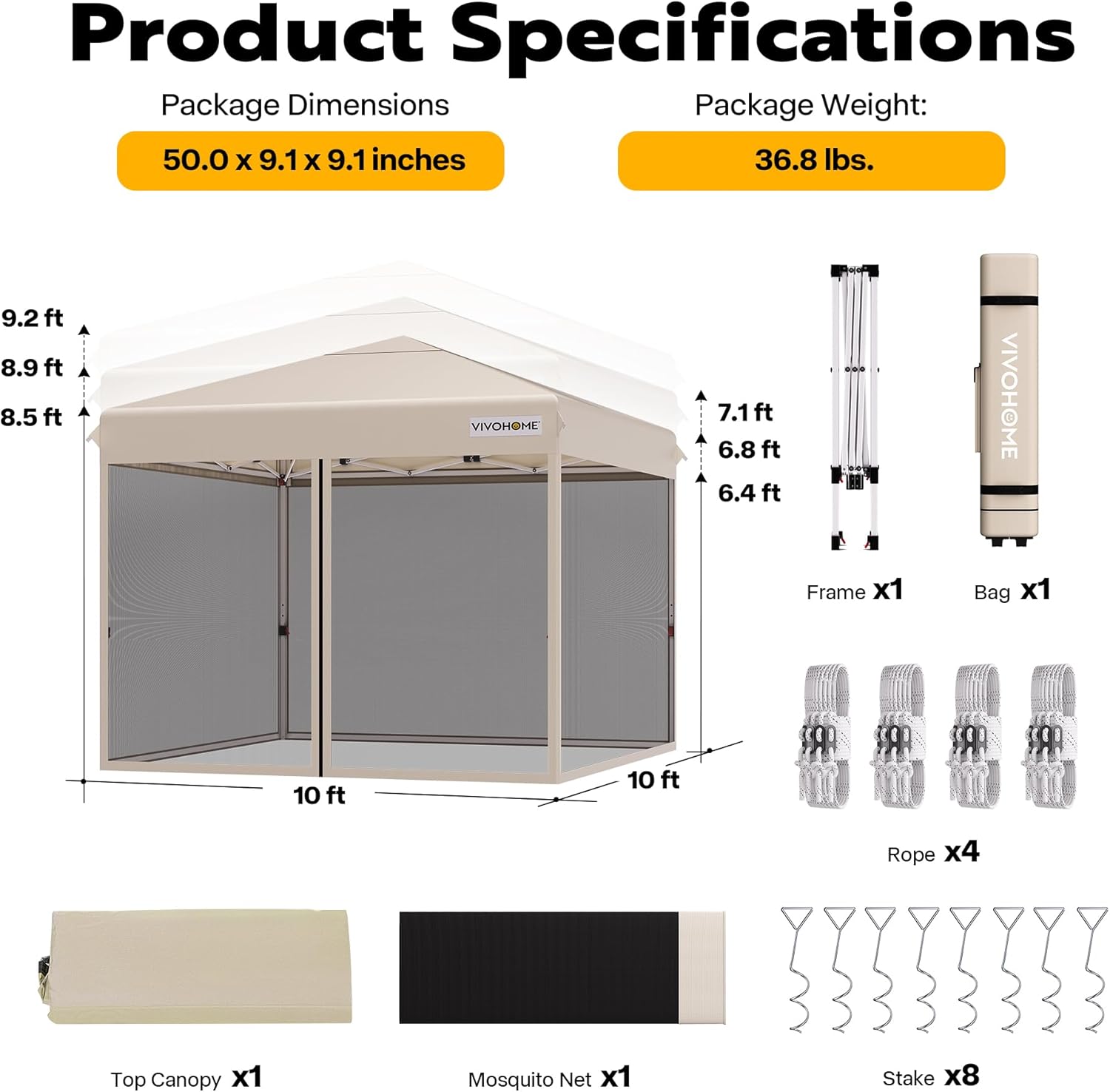 VIVOHOME 12x12ft Pop-Up Gazebo Screen Tent, 6-Sided Instant Outdoor Canopy Shelter with Large Main Door with VIVOHOME 10x10ft Easy Pop-Up Canopy, Outdoor Screen Tent with Mosquito Netting