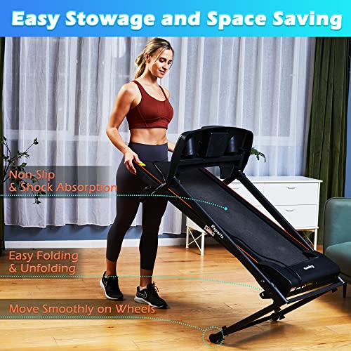 Ksports Treadmill Bundle | Electric Folding Incline Treadmill with Auto/Manual Incline, Sit Ups Rack/Strap & Ab Mat, Dumb Bells (only for AEP & LJJ models) | Running Machine with Bluetooth Smart APP