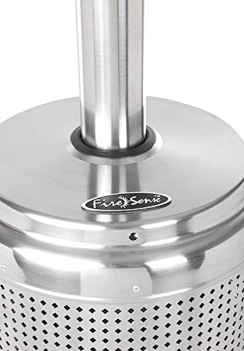 Fire Sense 61436 Pro Series Patio Heater with Wheels 50,000 BTU Output Electronic Ignition System Portable Outdoor Propane Heater - Stainless Steel