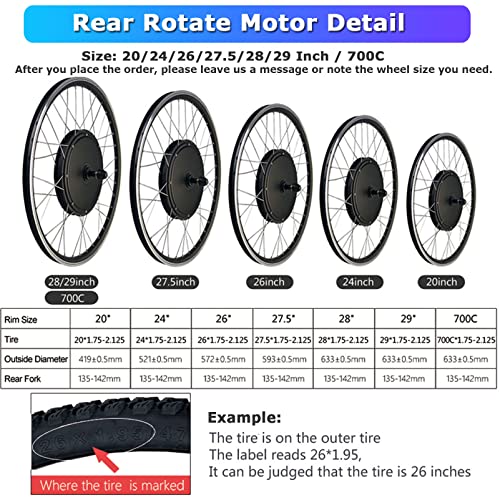 lectric Bike Conversion Kit, 48V 1000W 1500W Rear Drive Hub Motor, 20" 24" 26" 27.5" 28" 29" Rear Wheel, Waterproof Ebike Conversion Kit with Intelligent Controller,48V1500W-27.5inch