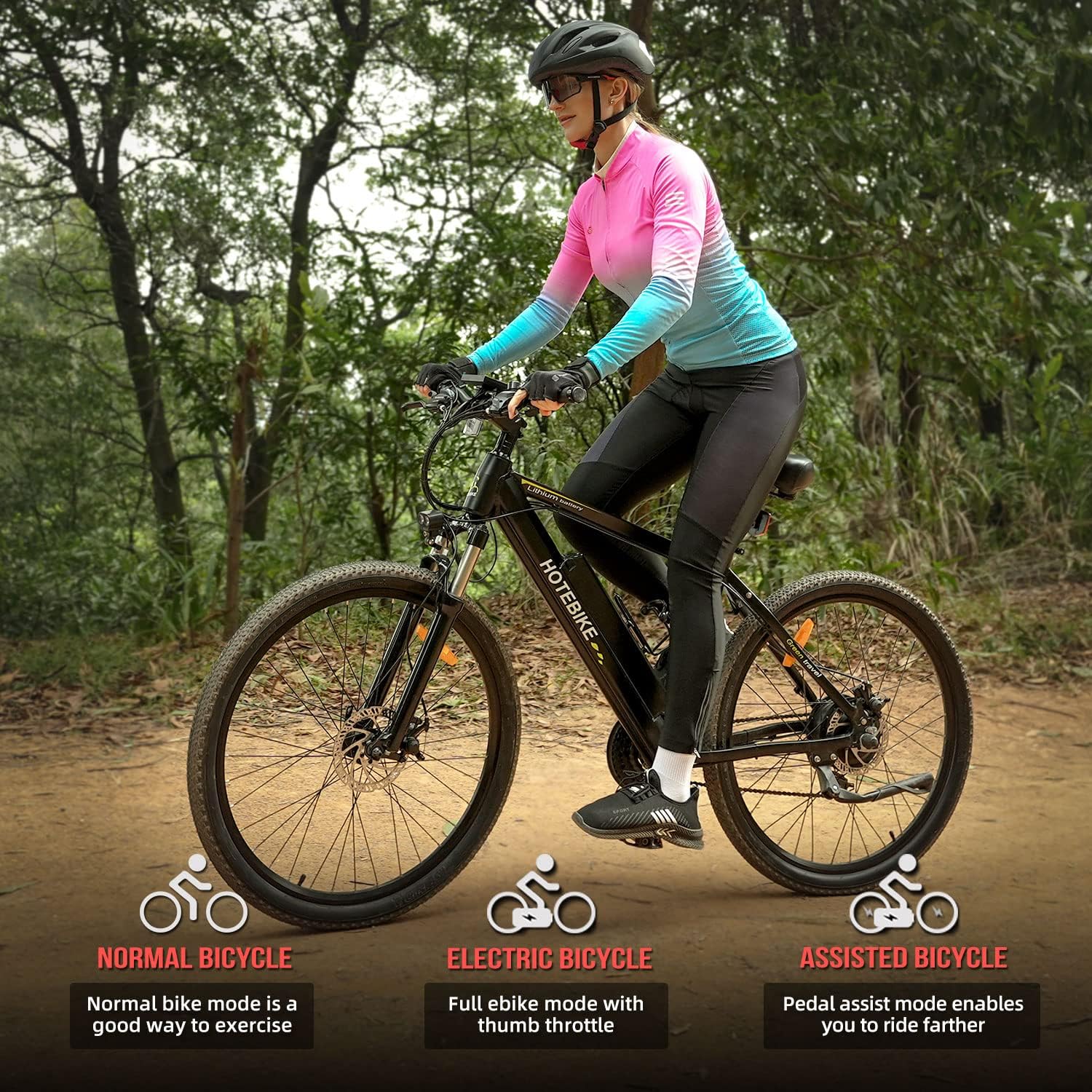 HOTEBIKE Electric Bike for Adults 500W Electric Mountain Bike with 48V 13AH Removable Battery 26" Electric Bicycle Ebike with 21 Speed LED Headlight Rear Light