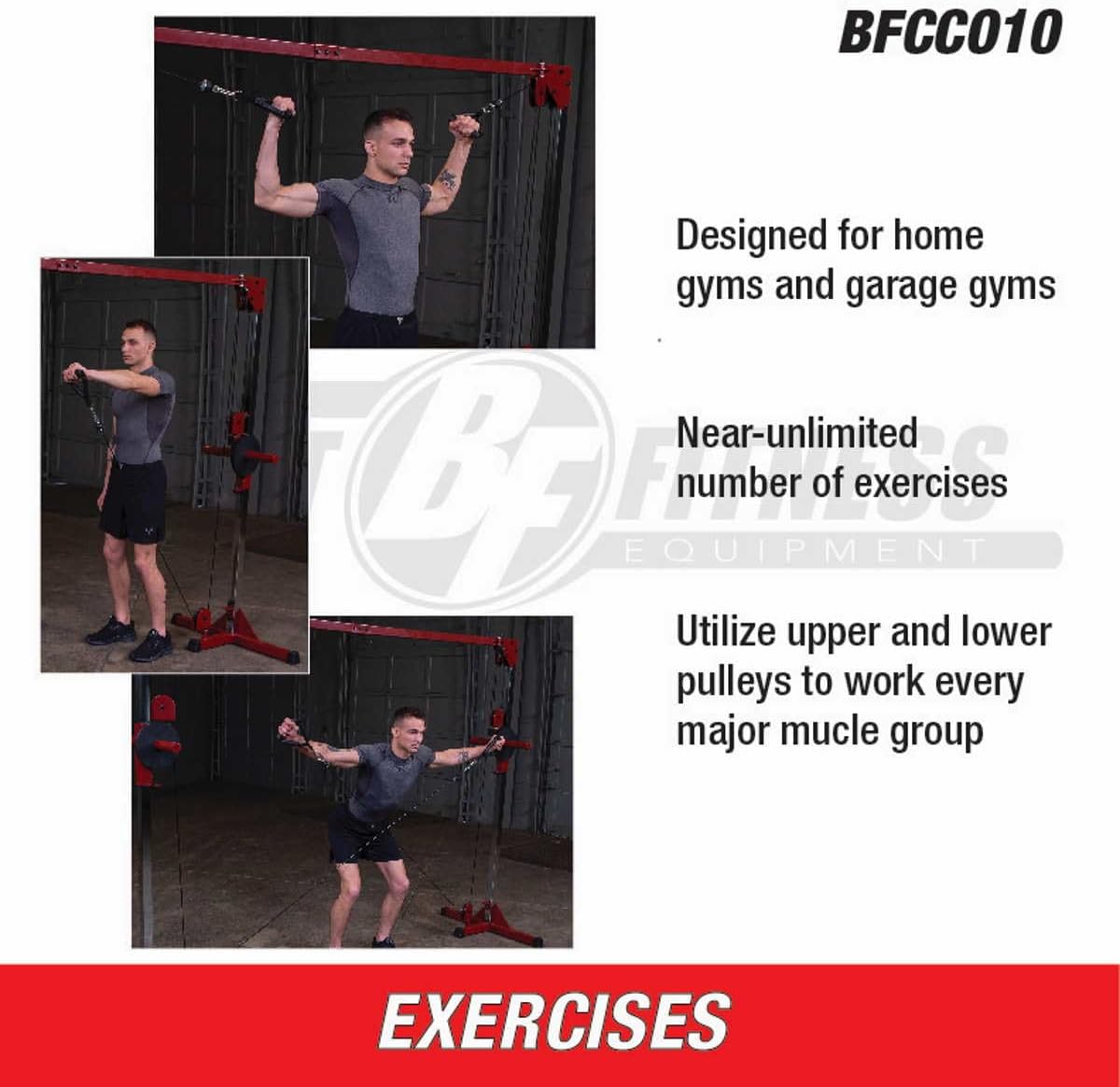 (BFCCO10) Cable Crossover Exercise Machine, 2" Olympic Sized Weight Carriage Dual Pulley Cable Machine for Strength Training, Red