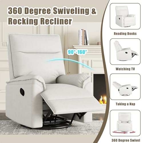 Swivel Rocker Recliner Chair, Manual Glider Recliner, 360 Degree Swivel Reclining Sofa Chair with Adjustable Backrest for Living Room, Apartment，Beige
