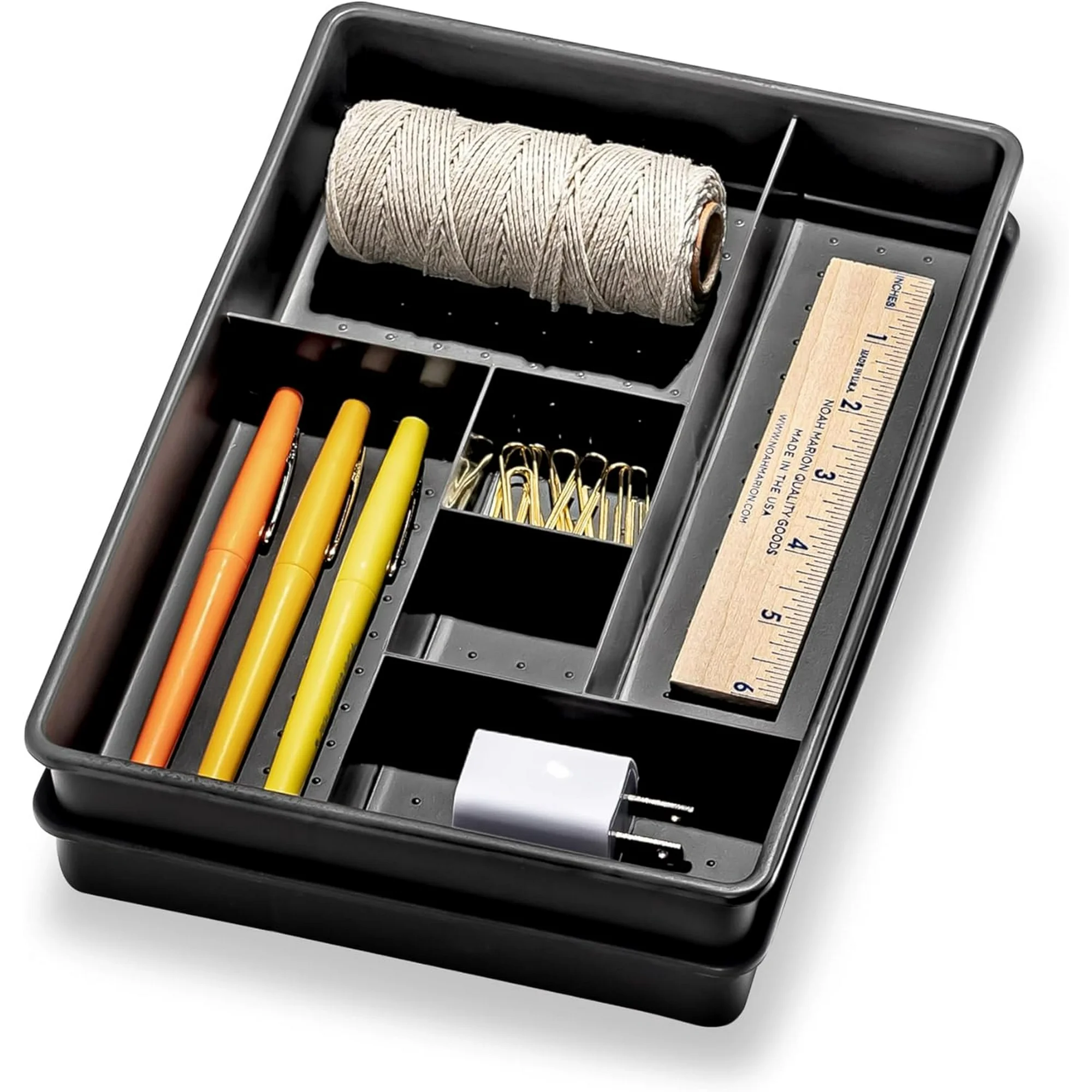 Set of 2 Plastic 6-Compartment Drawer Organizer Trays, Multipurpose Storage Bins for Drawers, Granite , 10.75 x 7.5 x 2.6 inches