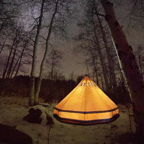 UNISTRENGH 5M Star Gazer Bell Tent 4 Season Waterproof Cotton Canvas Glamping Yurt Tent with Stove Jack Hole and Roof Windows for 6-8 Persons Camping Hunting
