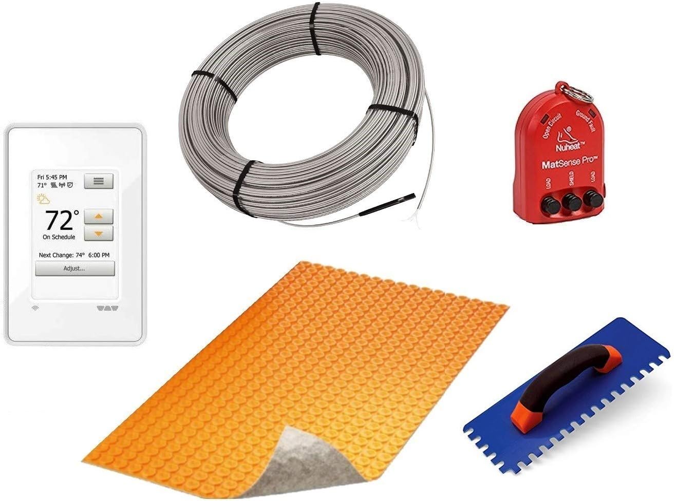 Schluter Ditra Duo Performance Floor Heating Kit -43 Square Feet- Includes WiFi Touchscreen Programmable Thermostat, Duo Membrane, Heat Cable DHEHK24043, Safe Installation Kit