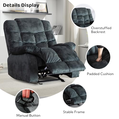 Manual Recliner Chair, Soft Fabric Reclining Chairs with Padded Backrest and Armrests, Classic Heavy Duty Single Sofa Recliner for Living Room
