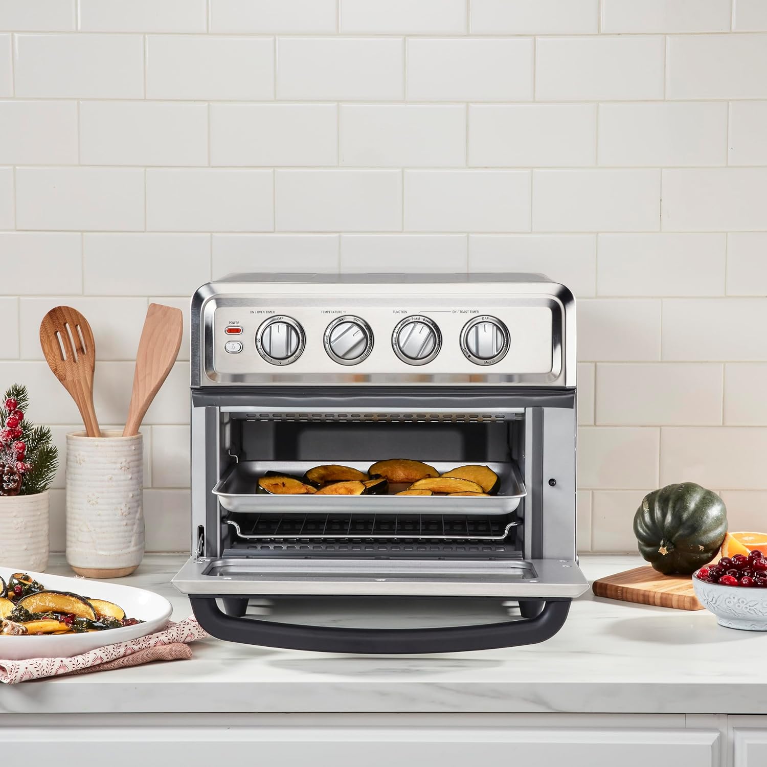 Cuisinart Air Fryer + Convection Toaster Oven, 8-1 Oven with Bake, Grill, Broil & Warm Options, Stainless Steel, TOA-70 & AMB-TOBBP Toaster Oven Baking Dish, silver, 1.12"" x 0.86"" x 0.16"""