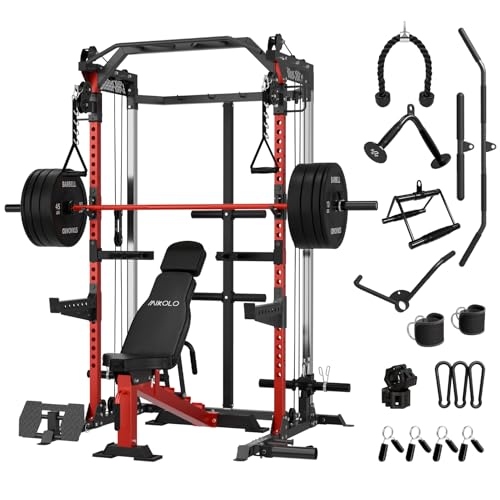 Mikolo Power Cage, 2000LB Power Rack with Independent Dual Pulley System, Multi-Function Home Gym Workout Machine for Cable Crossover