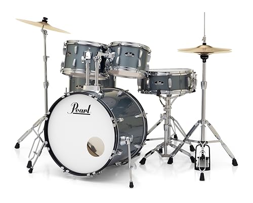 Pearl Roadshow Drum Set 4-Piece Complete Kit with Cymbals and Stands, Charcoal Metallic (RS584C/C706)