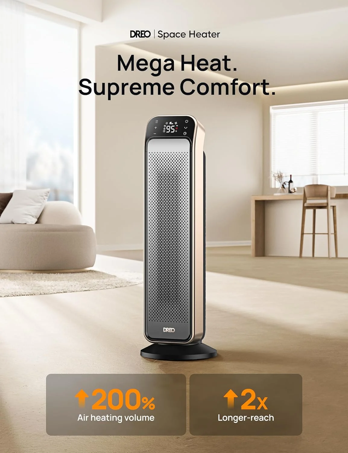 Space Heater Indoor, 25" 11.5ft/s Fast Portable Room Heater with Remote and Thermostat, 3 Modes, Overheating & Tip-Over Protection, Electric Heaters for Indoor Use, Bedroom, Office