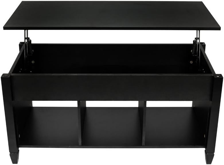 Coffee Table Lift Top Wood Home Living Room Modern Lift Top Storage Coffee Table w/Hidden Compartment Lift Tabletop Furniture, with 3 Hidden Compartment Storage Shelf (Black)