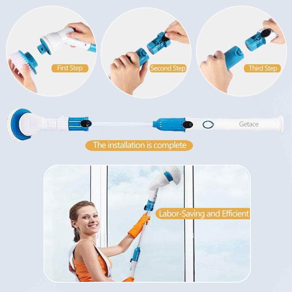 Electric Spin Scrubber,360 Cordless Bathroom Scrubber with 3 Replaceable Cleaning Shower Scrubber Brush Heads,Extension Handle for Tub,Tile, Floor, Wall,Shower, Bathtub, and Kitchen