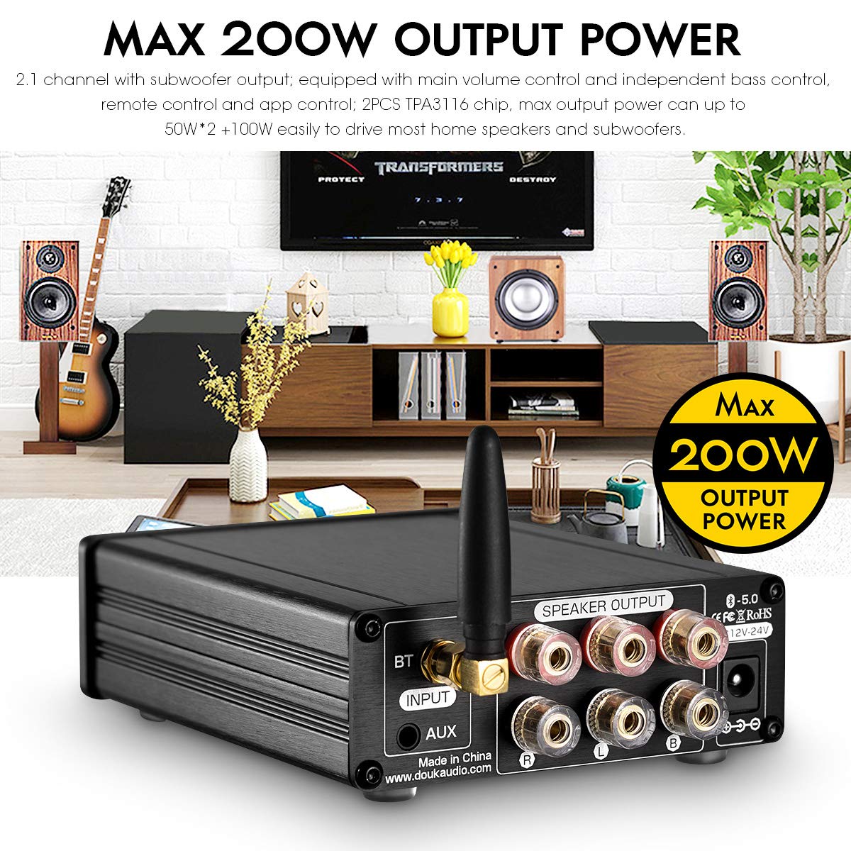 Nobsound NS-21G Mini 2.1 Channel Bluetooth 5.0 Power Amplifier Stereo Amp USB/AUX Music Player Pack of 2