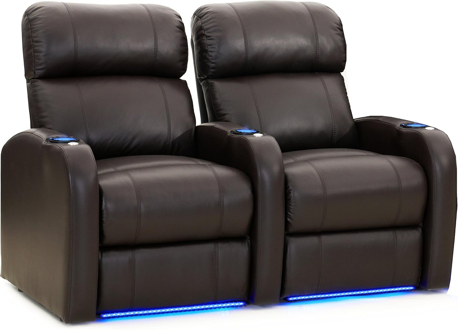 Octane Seating Diesel XS950 Theater Chairs for Home Brown Top-Grain Leather - Power Recline - Accessory Dock - Space Saver - Memory Foam - Straight Row of 2 Seats