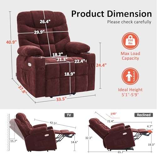 MCombo Power Lift Recliner Chair with Extended Footrest for Elderly People, Fabric 7287 (Navy Blue, Medium)