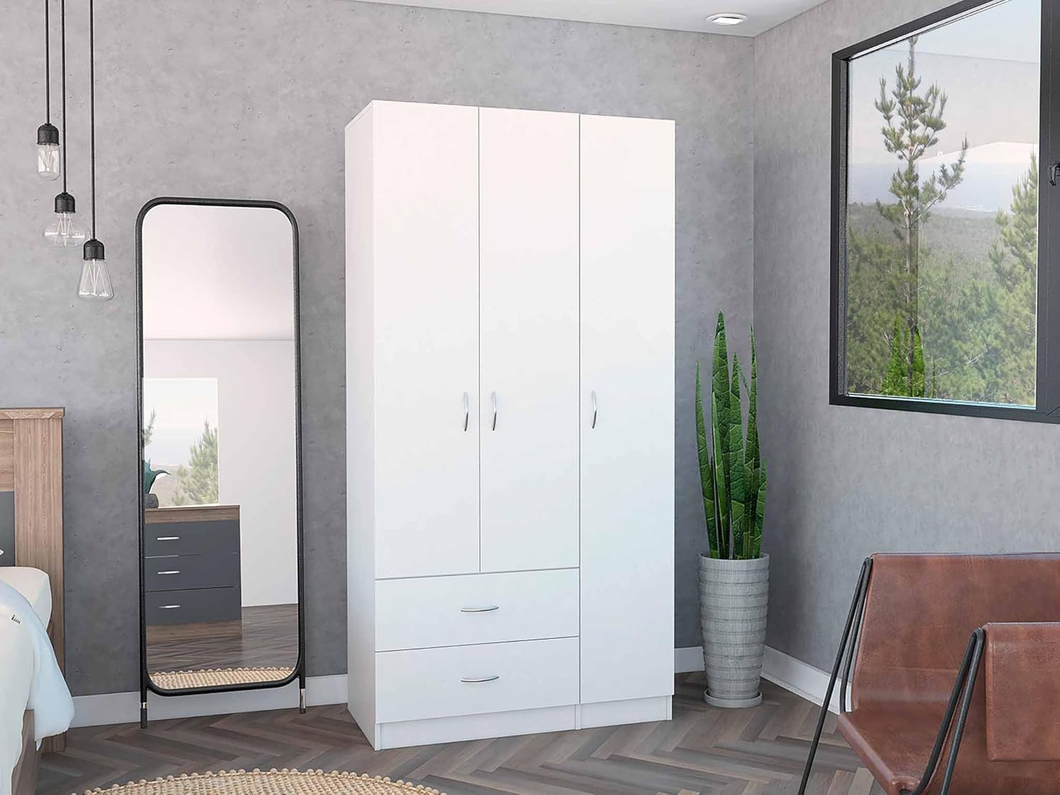 Rowaton 2-Drawer 3-Door Armoire White