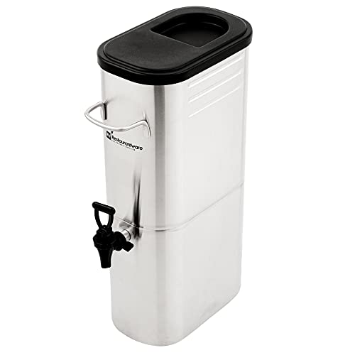 Restaurantware Bev Tek 3 Gallon Iced Tea Dispenser 1 Slim Design Iced Tea Server - No-Drip Spigot Cold & Hot Drink Friendly Silver 13/0 Stainless Steel Iced Beverage Dispenser With Handles
