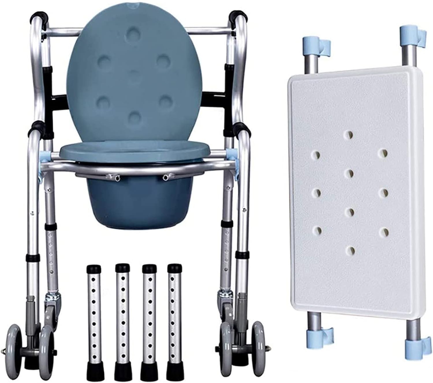 KOHARA Mobile Wheeled Commode Chair, Adjustable Height Mobile Commode Chair, WC Toilet Chair, Mobile Commode, Portable Bathroom Chair,Brakes