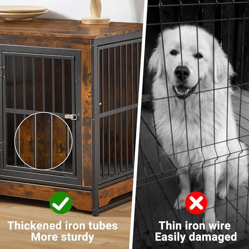 Rovibek 86" Extra Large Corner Dog Crate Furniture, Double Dog Kennel Furniture for 2 Large Dogs, Stackable Dog Crates Furniture with Removable Divider & Hidden Tray & 3 Doors