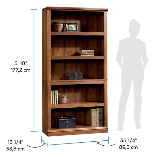 Sauder 5 Tier Book Shelf Wooden Bookcase Multipurpose Bookshelf for Home Office, Living Room, in Chalked Chestnut