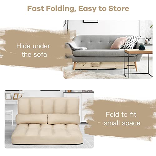 COSTWAY Floor Sofa Couch with 2 Pillows, Foldable 6-Position Adjustable Lazy Sofa bed Sleeper with Metal Frame, Soft Suede Fabric, Gaming Playing Lounge Recliner for Adults (Blue)