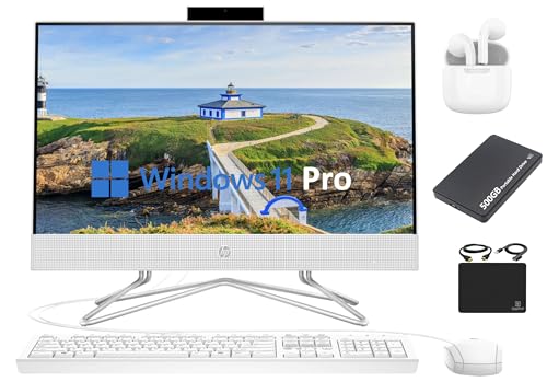 HP All-in-One Desktop Computer 2024 Newest, 21.5" 1080P FHD Display, Dual-Core Intel Celeron Processor, 8GB RAM, 256GB SSD, Privacy Webcam, Wi-Fi 5, Win 11 Pro, Mouse and Keyboard +HubxcelAccessory