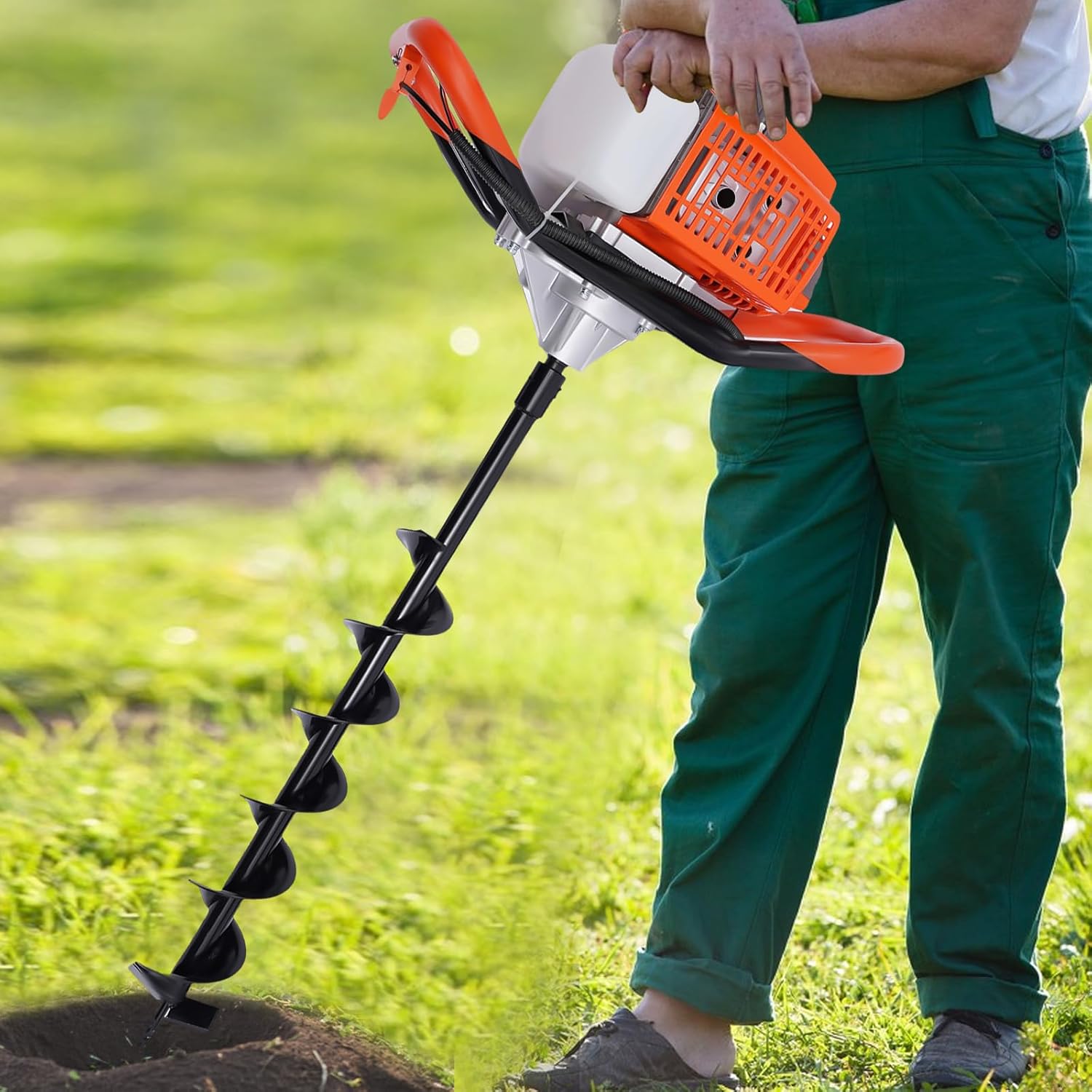 71CC Earth Auger 2 Stroke Gas Powered Post Hole Diggers Borer Fence with 4''6'' and8'' Drill bits and 12'' Extenstion Rod Heavy Duty Auger Post Hole Diggers(8500rpm)