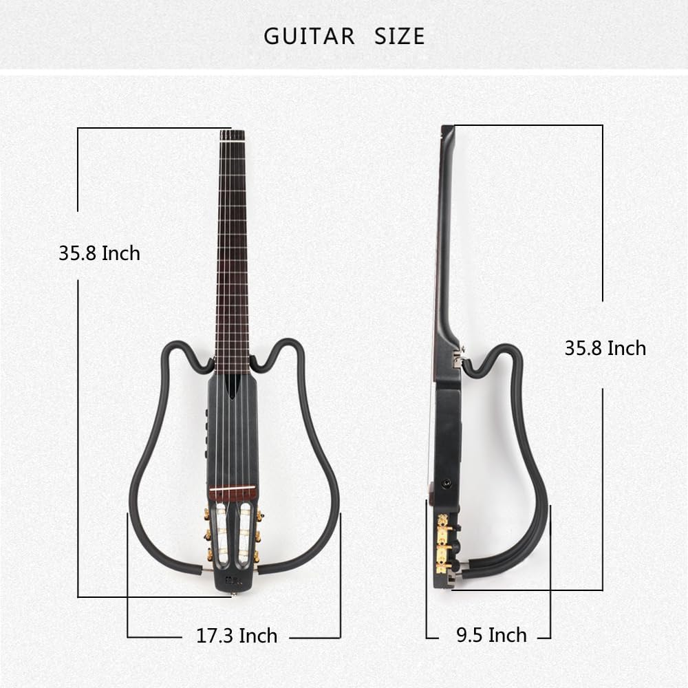 Electric Classical Guitar Classic Nylon String Headless Silent Portable Travel Built In Effect With Gig Bag