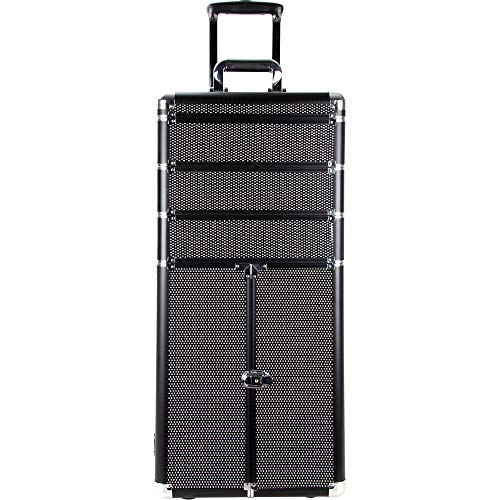 Sunrise 5-in-1 Pro Rolling Aluminum Cosmetic Makeup Artist Train Case Organizer Trays Drawers Extra Lid, Black Krystal