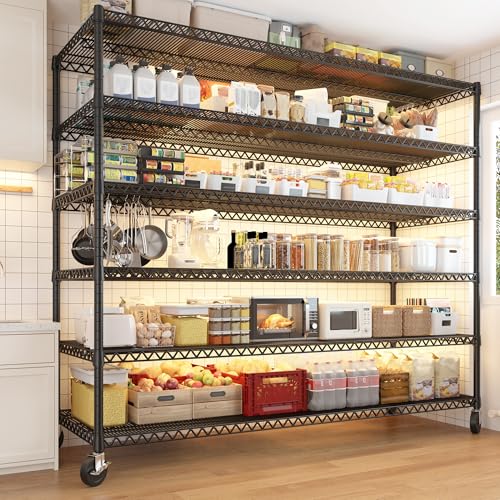 REIBII 60''W Storage Shelves, 4 Tier Steel Wire Shelving Unit on Wheels, 2500LBS Adjustable Metal Shelves for Kitchen, Pantry, Office, Garage, Closet, School Commercial Industrial Use