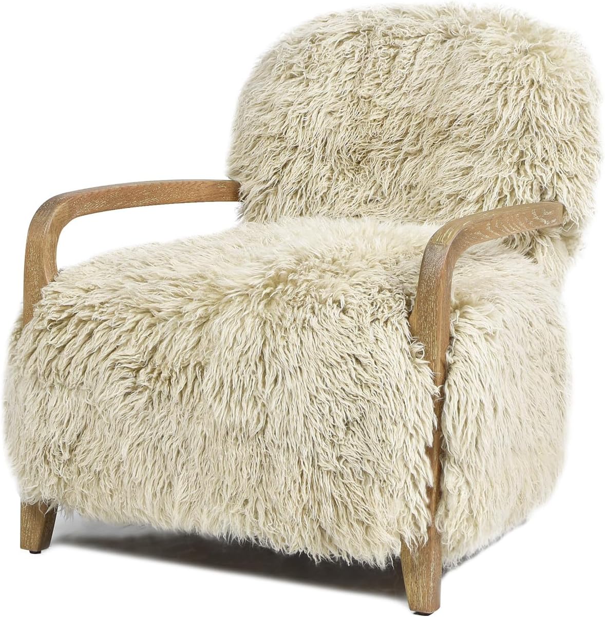 Jennifer Taylor Home Enchante 28.5" Mongolian Sheepskin Comfortable Large Oversized Living Room Lounge Accent Arm Chair, Taupe Beige