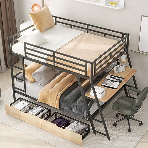 Twin Size Wood Low Loft Bed with Ladder Can Be Placed On The Left or Right,Bed Frame W/Slats Support,for Bedroom,Apartment,Guest Room,White