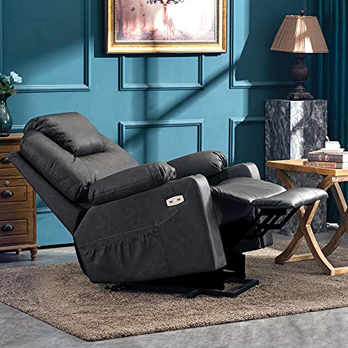 MCombo Power Lift Recliner Chair for Elderly, Lift Chair with Heat and Massage, FSC Certified, USB Ports, Cup Holders, Faux Leather 7040 (Black, Medium)