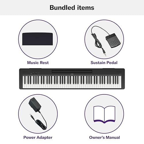Yamaha 88-Key Weighted Portable Digital Piano Keyboard with Music Rest, Sustain Foot Switch, Built-in Speakers, USB Connectivity, Black (P45B)
