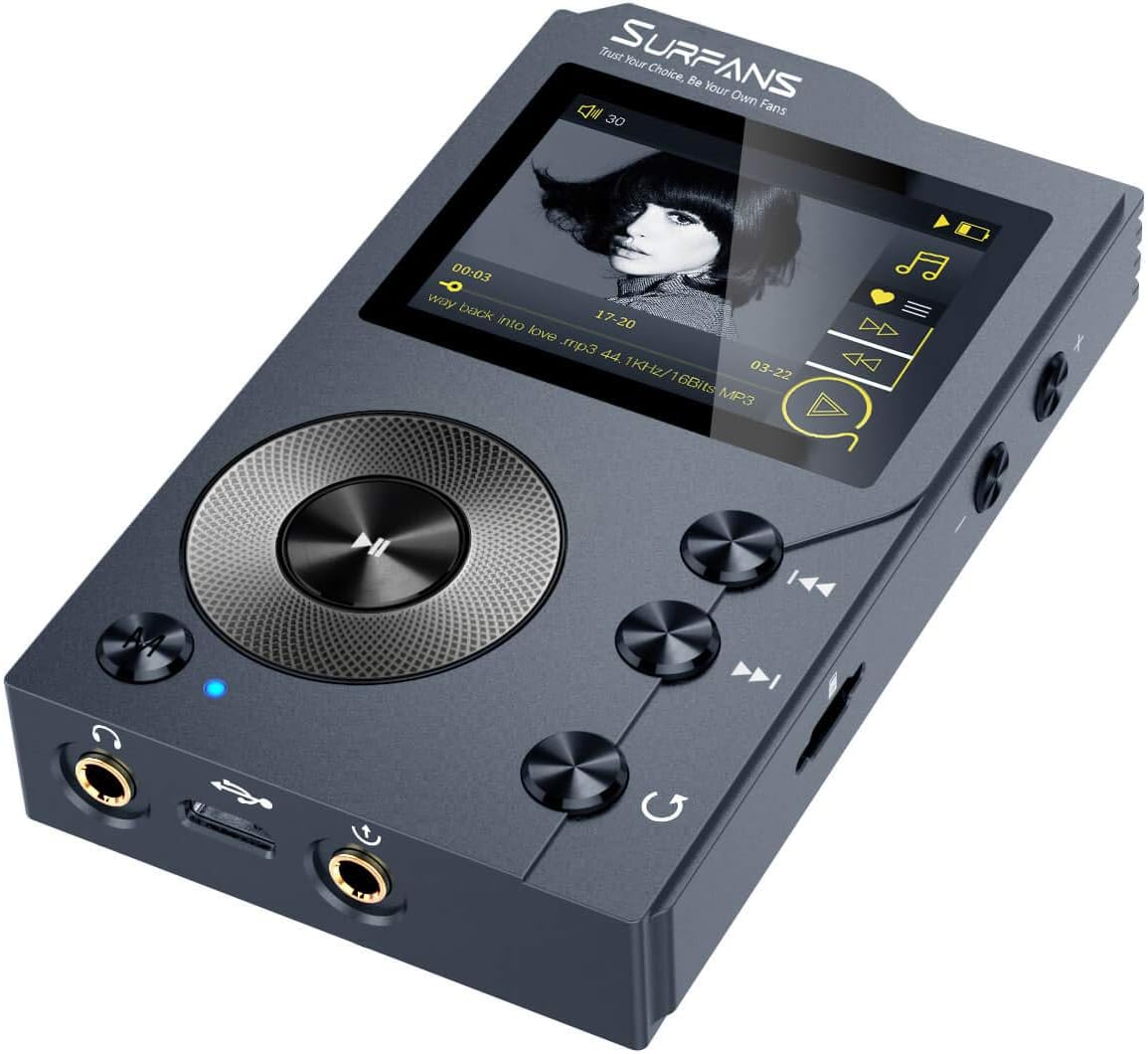 Surfans F20 HiFi MP3 Player with Bluetooth, Lossless DSD High Resolution Digital Audio Music Player, High-Res Portable Audio Player with 32GB Memory Card, Support up to 256GB