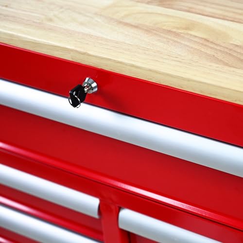 Heavy Duty Rolling Tool Chest with 9-Drawer Wood Top Tool Cart Mechanic Tool Box with Wheels Tool Storage Cabinet Mobile Workbench Tool Bench for Garage, Warehouse, Workshop, Repair Shop (Black)
