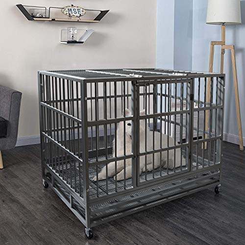 Otaid 48 Inch Heavy Duty Dog Crate Cage Kennel with Wheels, High Anxiety Indestructible Dog Crate, Sturdy Locks Design, Double Door and Removable Tray, Extra Large XL XXL Dog