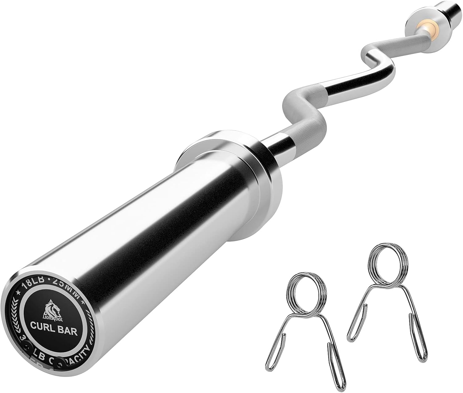 Lionscool EZ Curl Bar, Olympic Curl Bar 2 Inch with 2 Barbell Collars, 47 inch(350lb Weight Capacity), Excellent for Biceps and Triceps