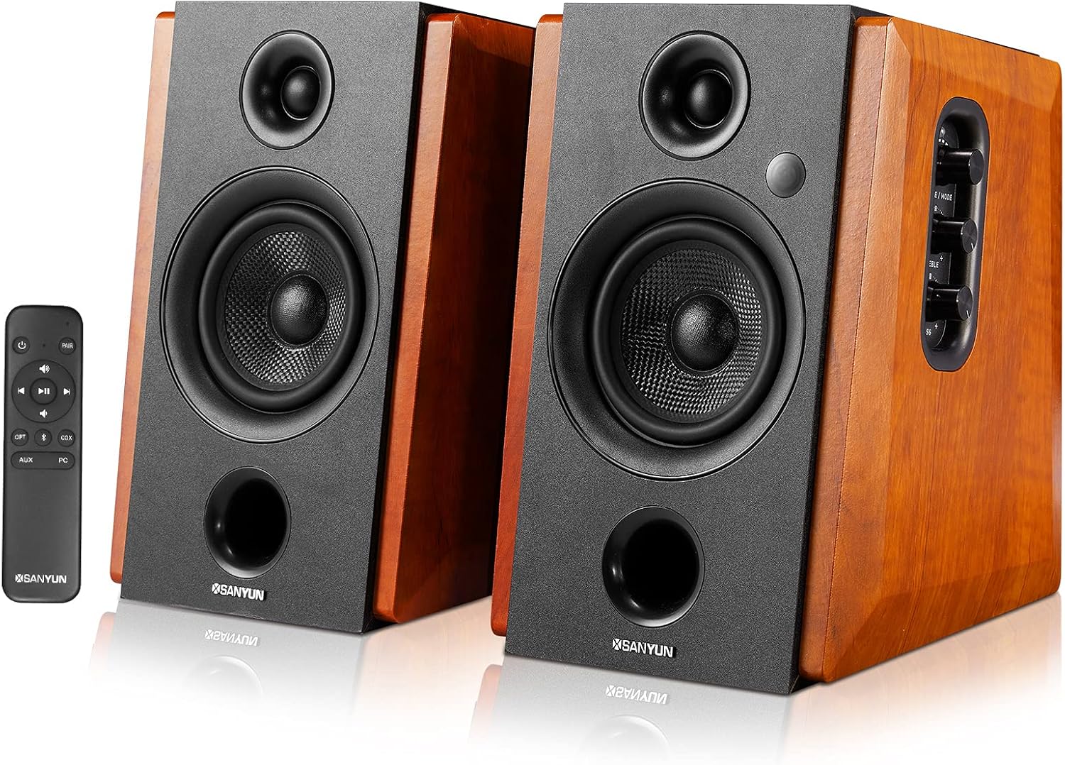 Sanyun SW208 3 Active Bluetooth 5.0 Bookshelf Speakers – 60W Carbon Fiber Speaker Unit - Built-in 24bit DAC - Dynamic 3D Surround Sound – 2.0 Computer PC Monitor Gaming Speakers (Pair, White)