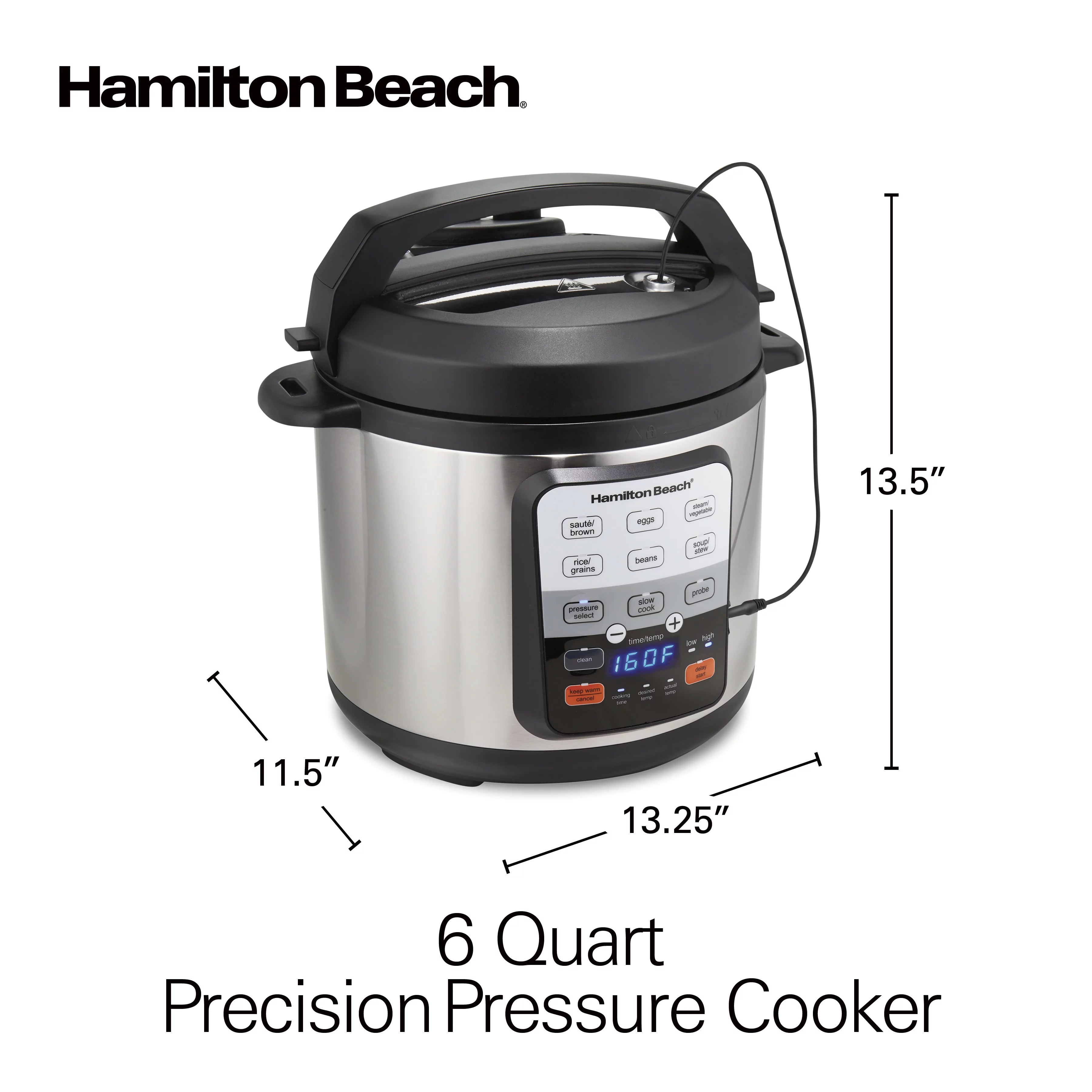 Hamilton Beach Precision Pressure Cooker, 6 Quart Capacity, 34506