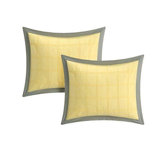 Chic Home 111CQ111-AN 8 Piece Rhodes Pintuck Color Block Comforter Set, Queen, Yellow