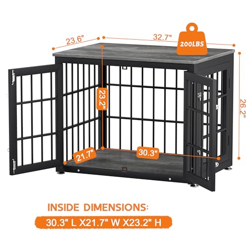 48 Inch Heavy Duty Dog Crate Furniture for Large Dogs, Decorative Pet House End Table, Extra Large Wooden Cage Kennel Furniture Indoor, Natural and White