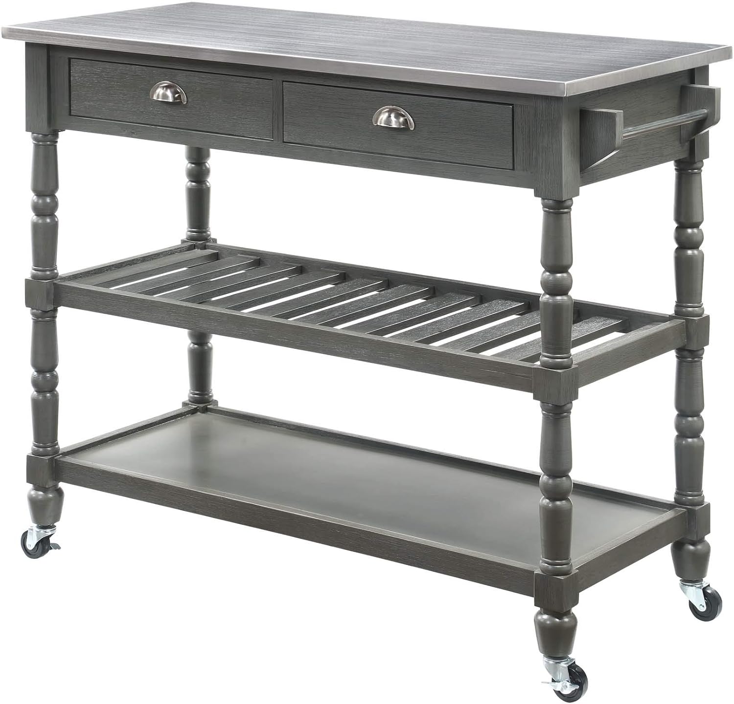 Convenience Concepts French Country 3-Tier Stainless Steel Kitchen Cart with Drawers, Black