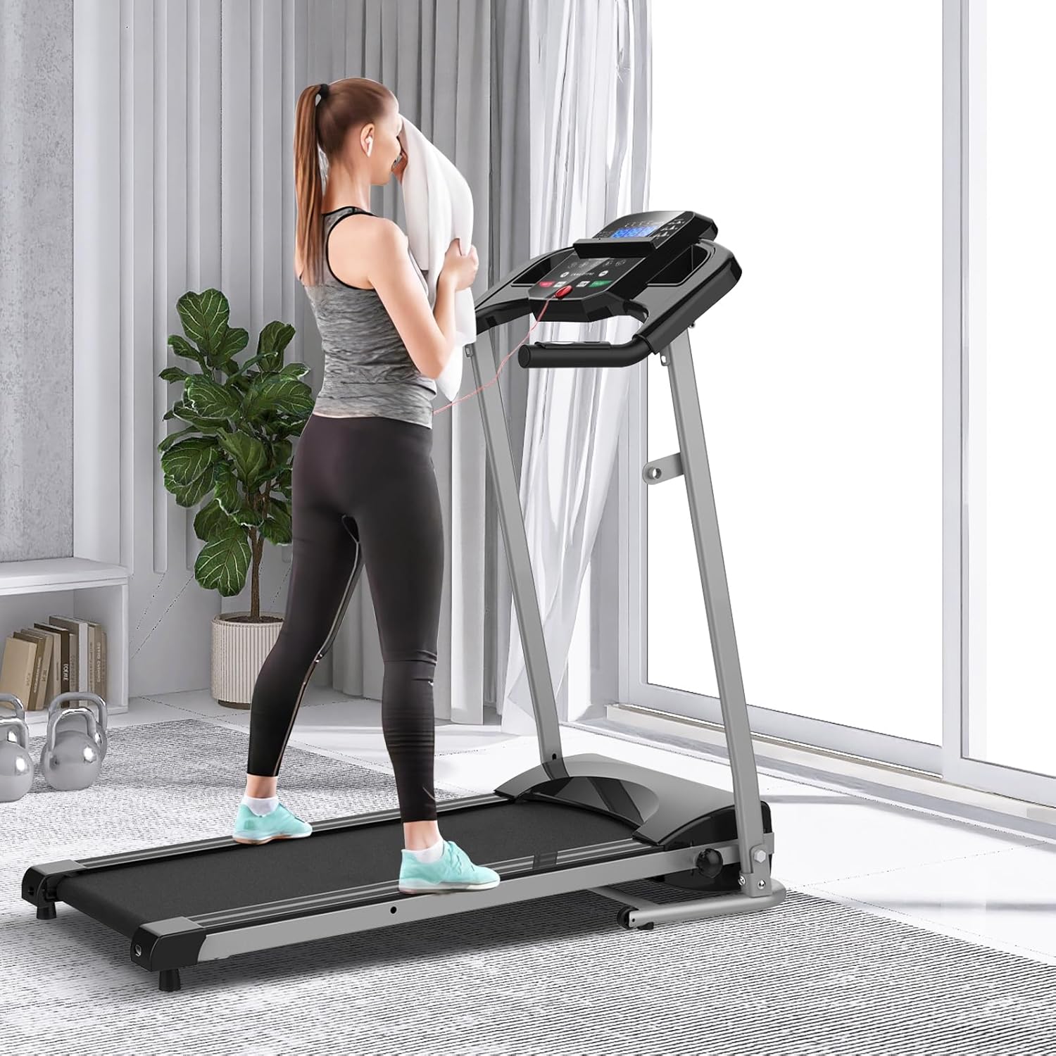 Folding Treadmill for Home Office Gym, Easy Assembly Fitness Motorized Running Jogging Exercise Machine with Cup Holder, 12 Preset Programs