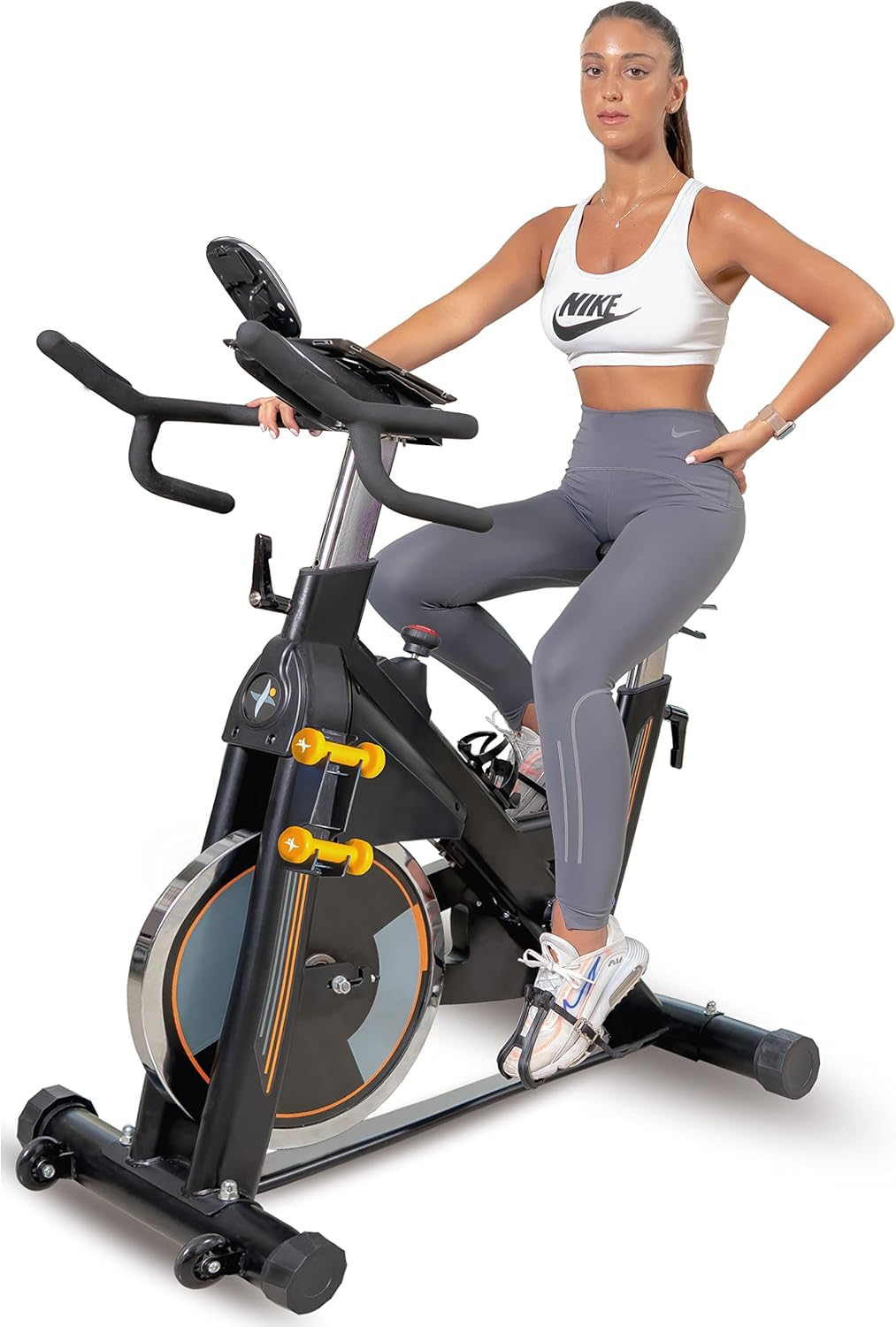 Indoor Exercise Bike Heavy-Duty 115 LB Magnetic Resistance, Includes 2X1 lb Dumbbells, Stationary Cycling Bikes for Home Exercise
