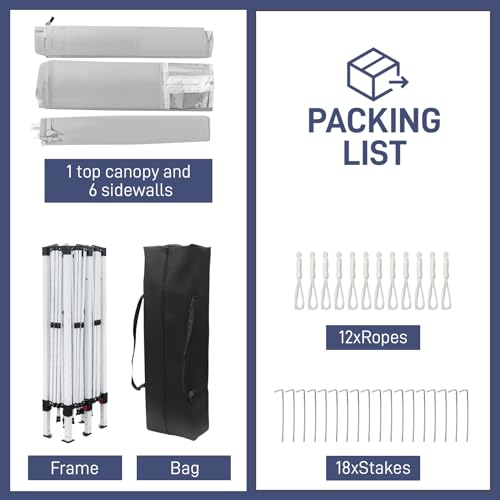 10x20 White Pop Up Canopy Tent Heavy Duty with 6 sidewalls Commercial Outdoor Party Tent Event Wedding Tents Instant Canopy Gazebo with Carry Bag UPF 50+ Waterproof Adjustable Height