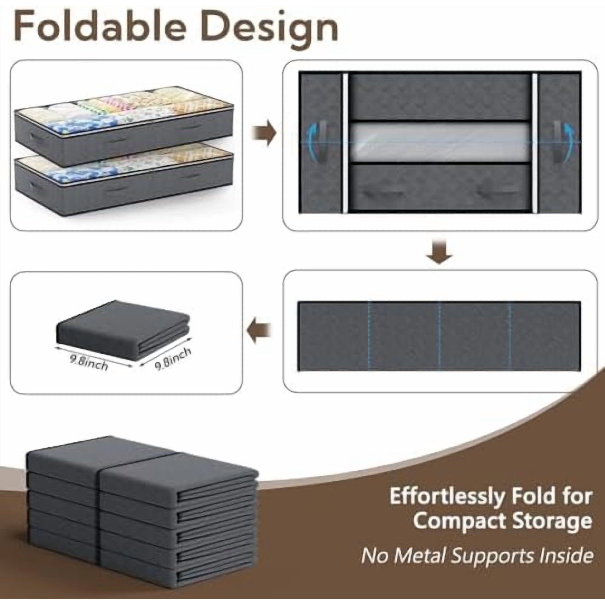 10 Pack Under Bed Storage Containers 90L Underbed Closet Organizer System Collapsible Storage Bins with Clear Window and Reinforced Handles for Bedding Pillows Blanket Towels Clothes Wardrobe Bedroom