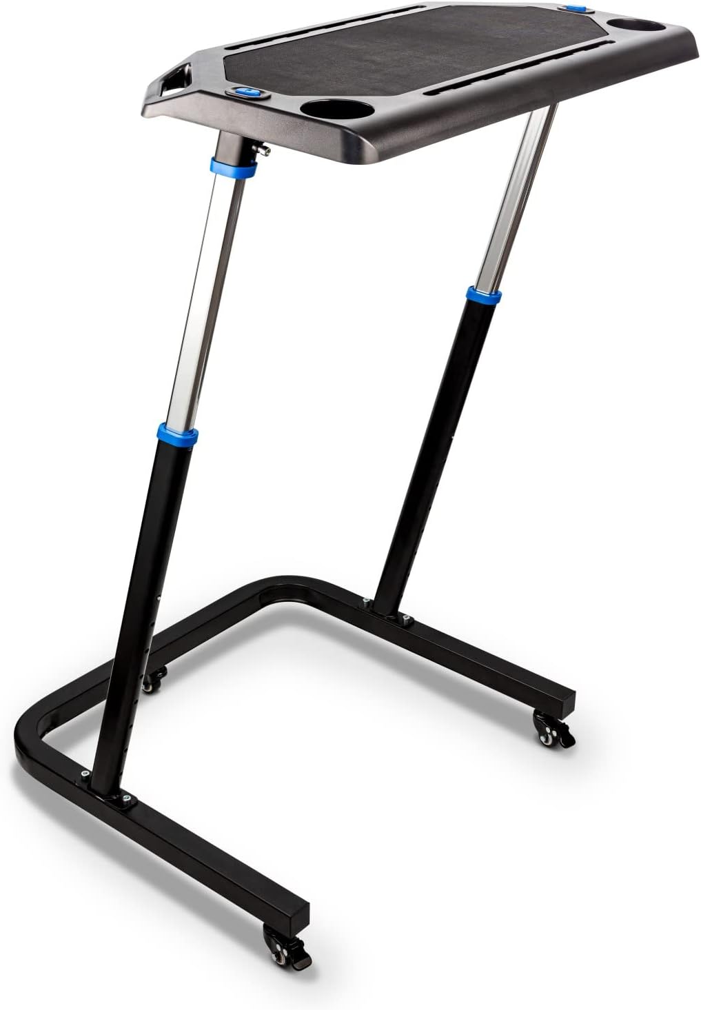 Alpcour Bike Trainer Fitness Desk – Portable Multi-Tasking Workstation Table for Cycling and Exercise – Adjustable Height with Non-Slip Surface and Gadget Slots – Lockable Wheels